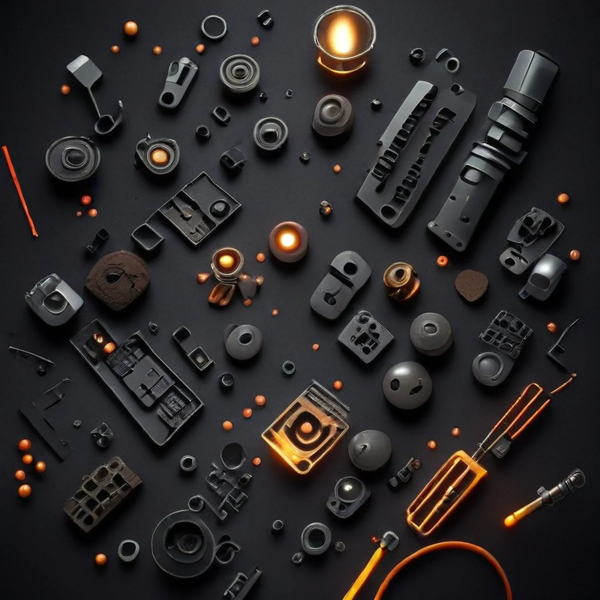 Dettaglio di tecnologie misteriose e frammenti metallici