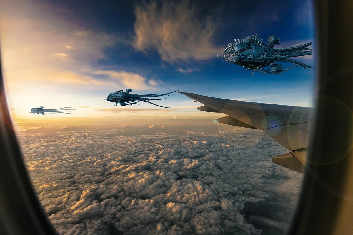alien, ufo, spaceships, fantasy, sky, futuristic, nature, sci-fi