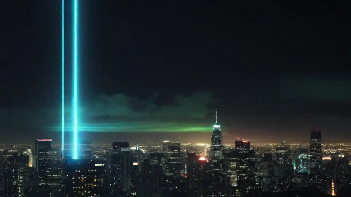A bright unidentified glowing object hovering in the night sky