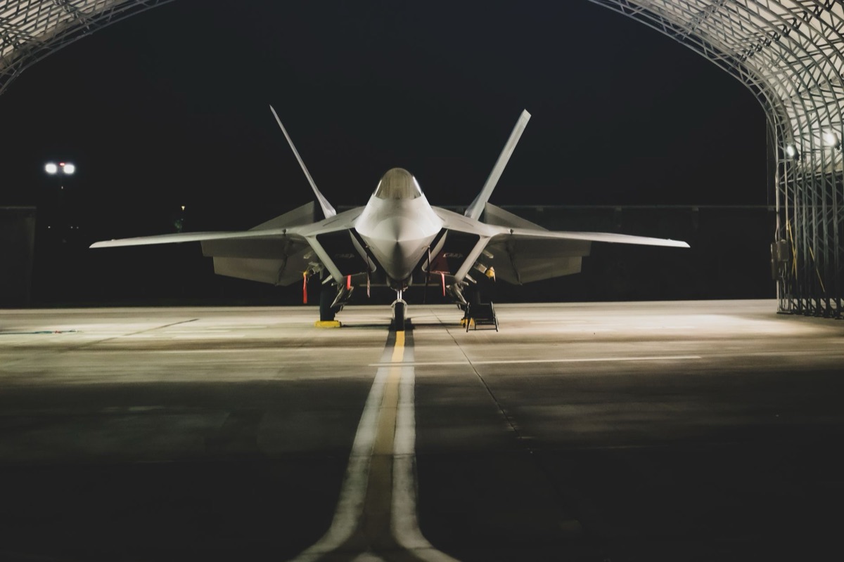 military hangar with aircraft